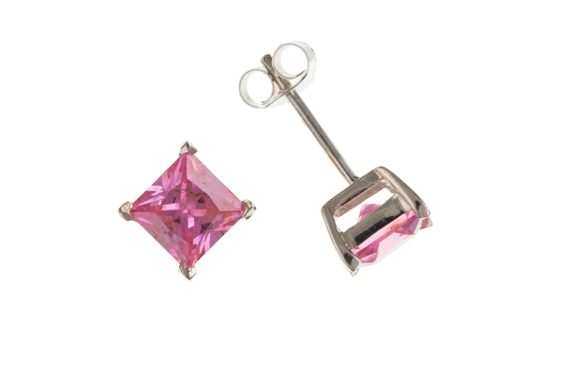 Pink Silver Square Shaped Cubic Zirconia Earrings