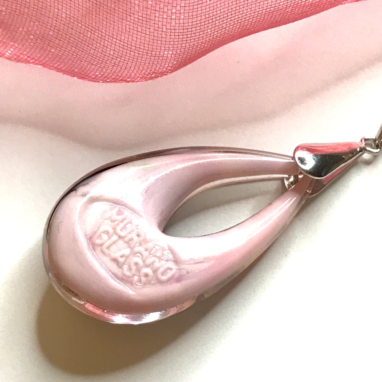 Pink & Copper Real Murano Glass Tear Drop Necklace Genuine Murano glass stamp
