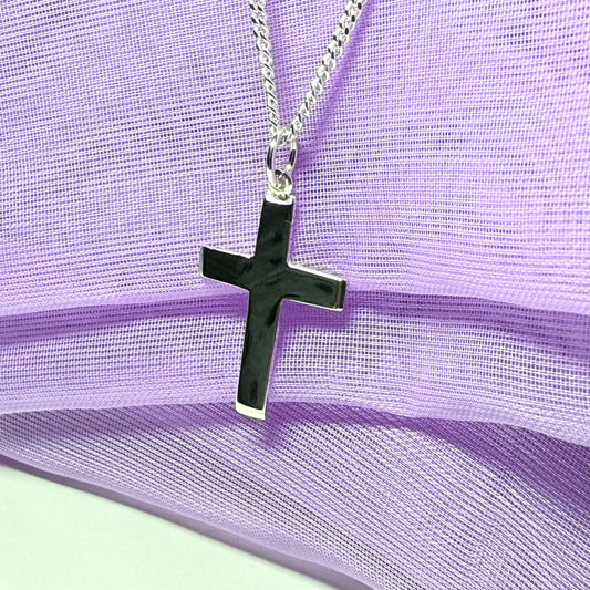 Plain sterling silver cross with chain