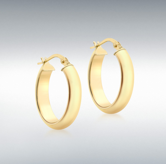 Oval hoop earrings yellow gold plain polished
