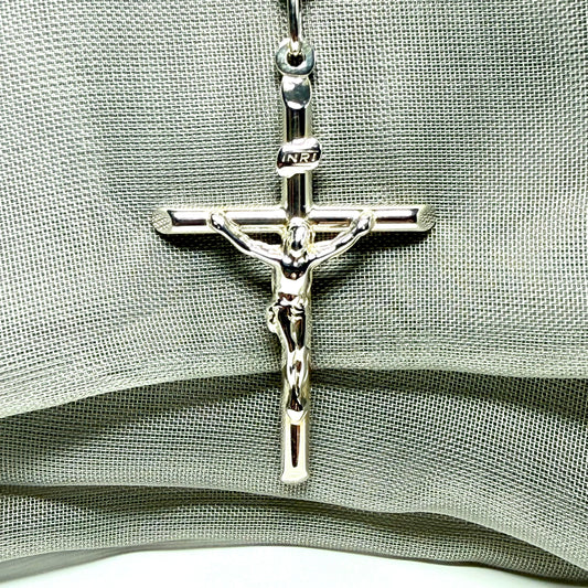 Polished sterling silver crucifix cross necklace including chain