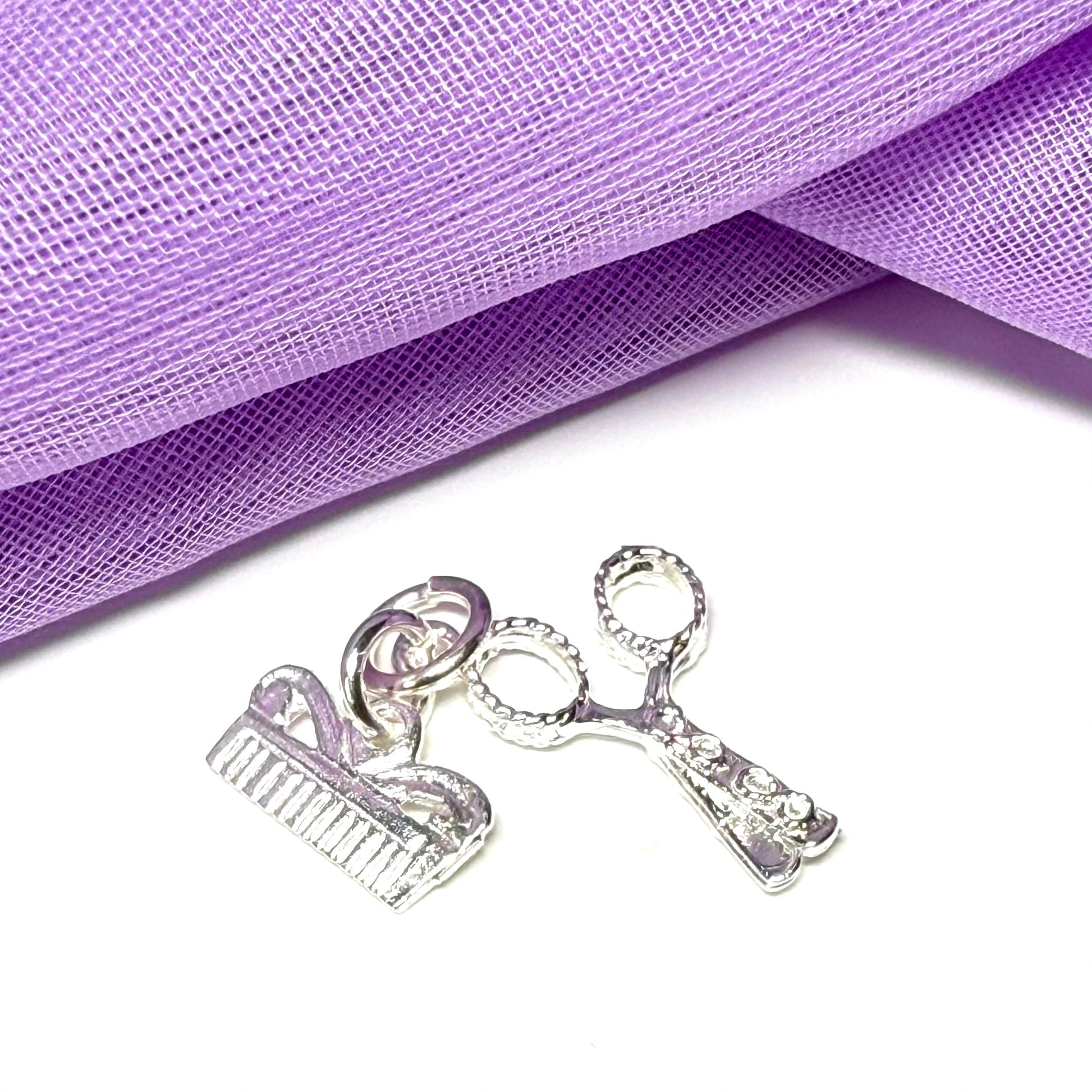 Scissors And Comb Charm Sterling Silver