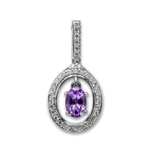 Purple Oval Shaped Amethyst And Cubic Zirconia Sterling Silver Necklace