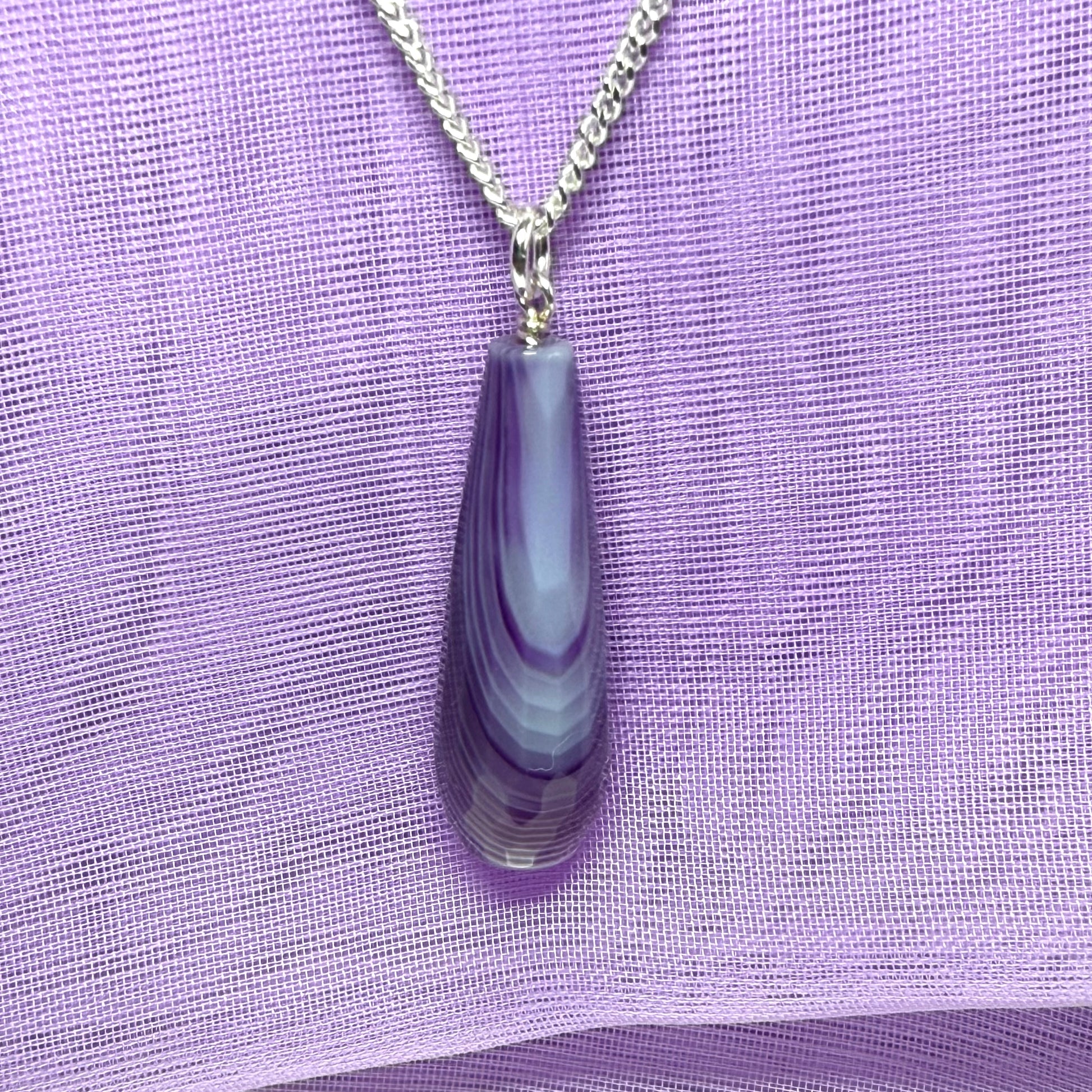 Purple agate tear drop necklace sterling silver pendant