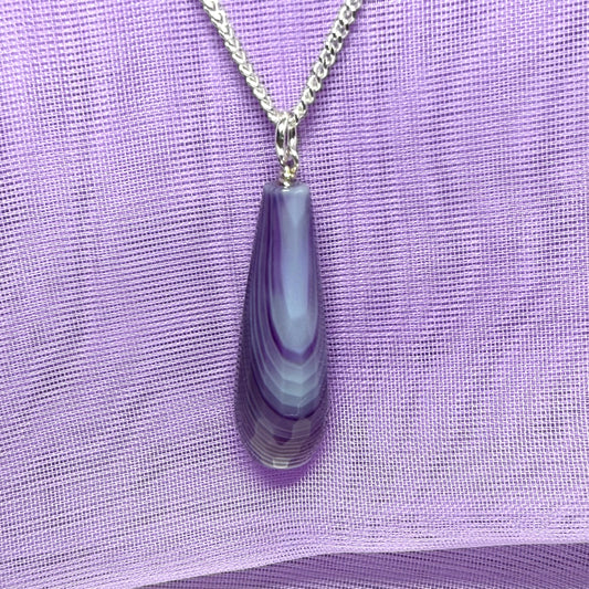 Purple agate tear drop necklace sterling silver pendant