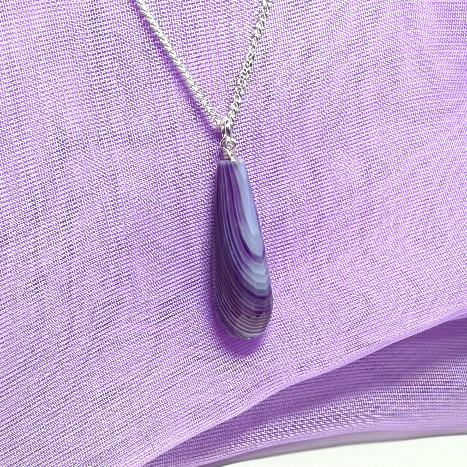 Purple agate tear drop necklace sterling silver pendant