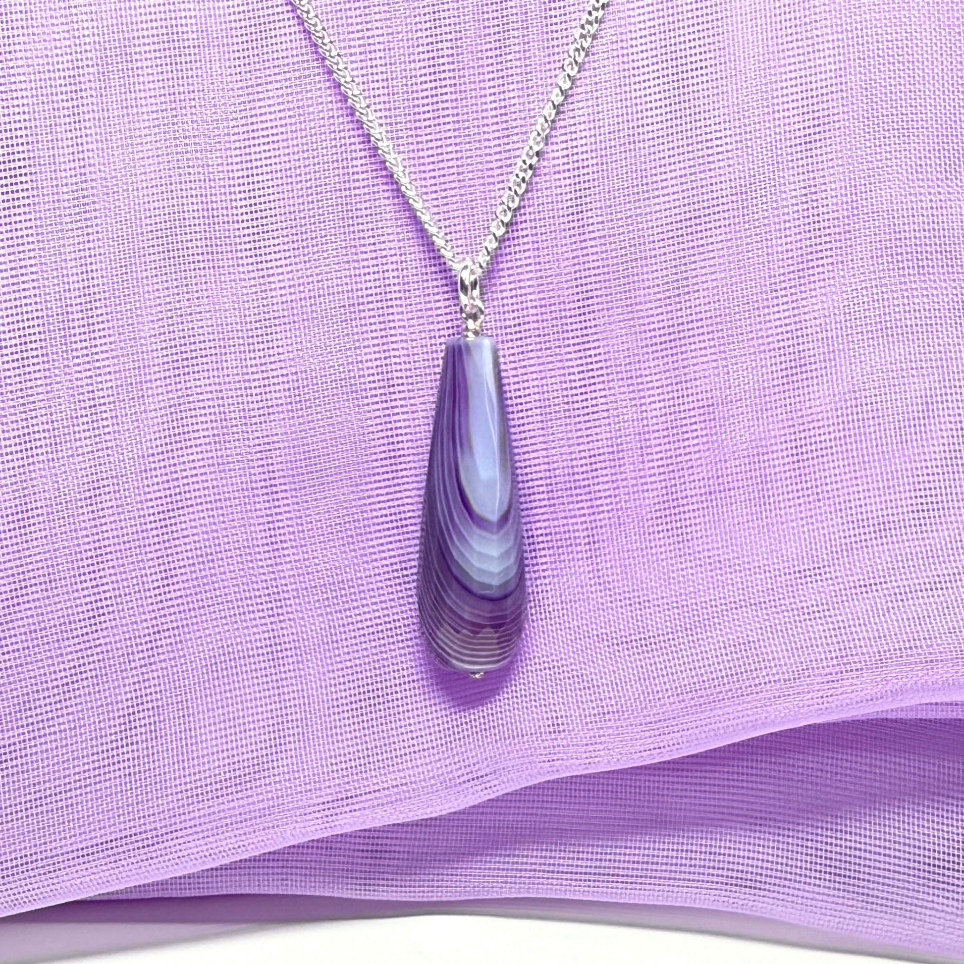 Purple agate tear drop necklace sterling silver pendant