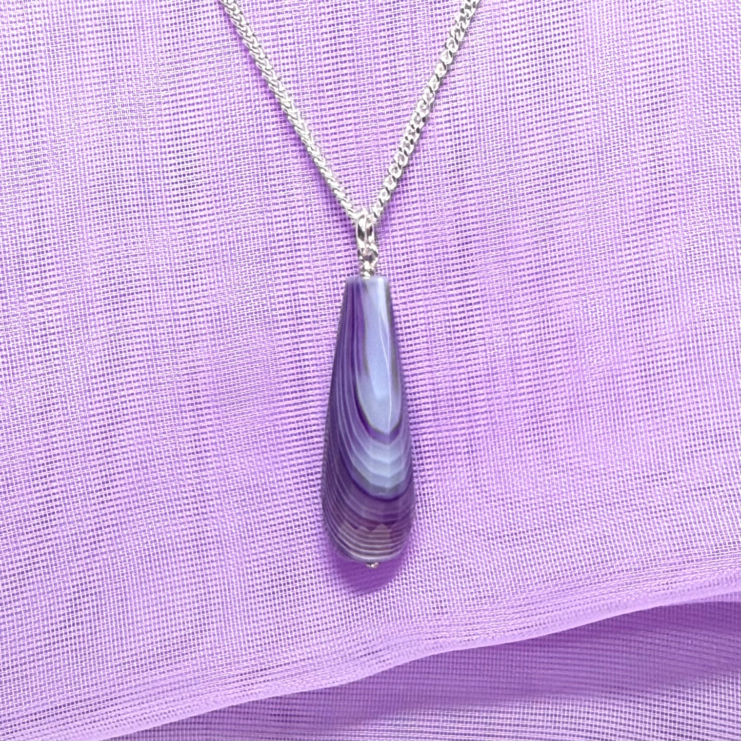 Purple agate tear drop necklace sterling silver pendant