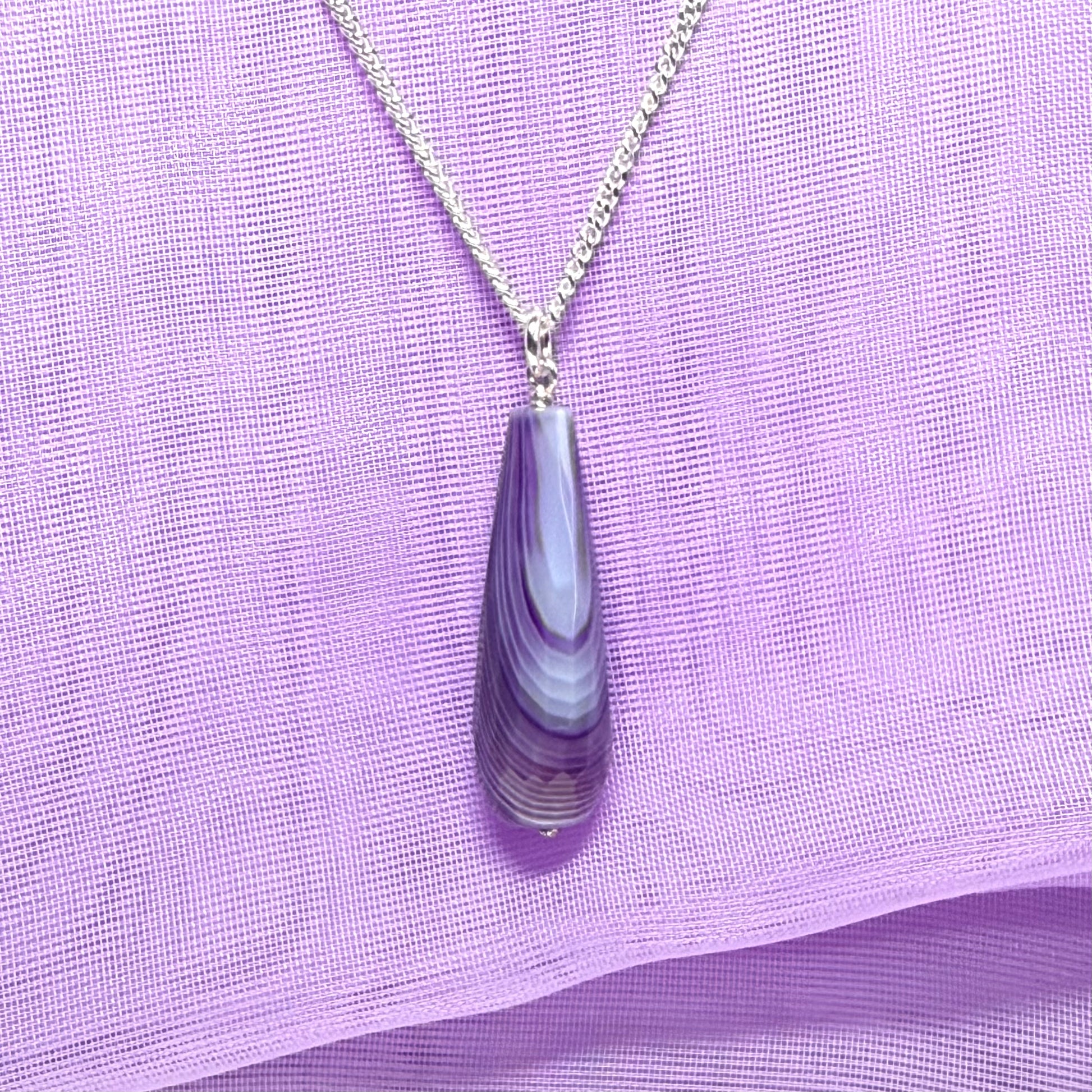 Purple agate tear drop necklace sterling silver pendant