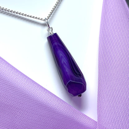 Purple agate teardrop necklace pendent sterling silver