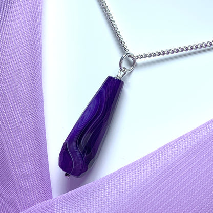 Purple agate teardrop necklace pendent sterling silver