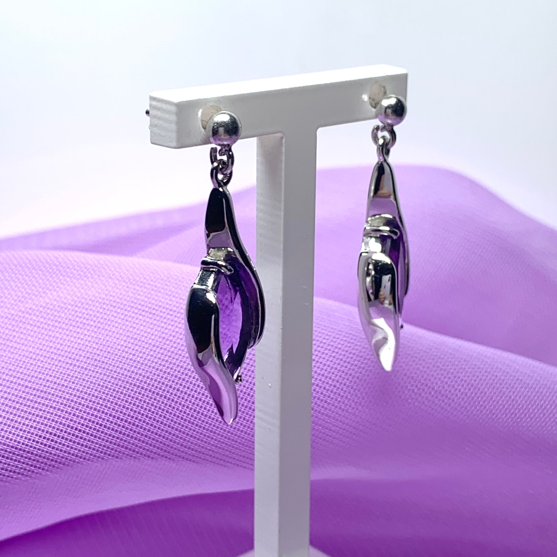 Purple amethyst marquise white drop gold earrings