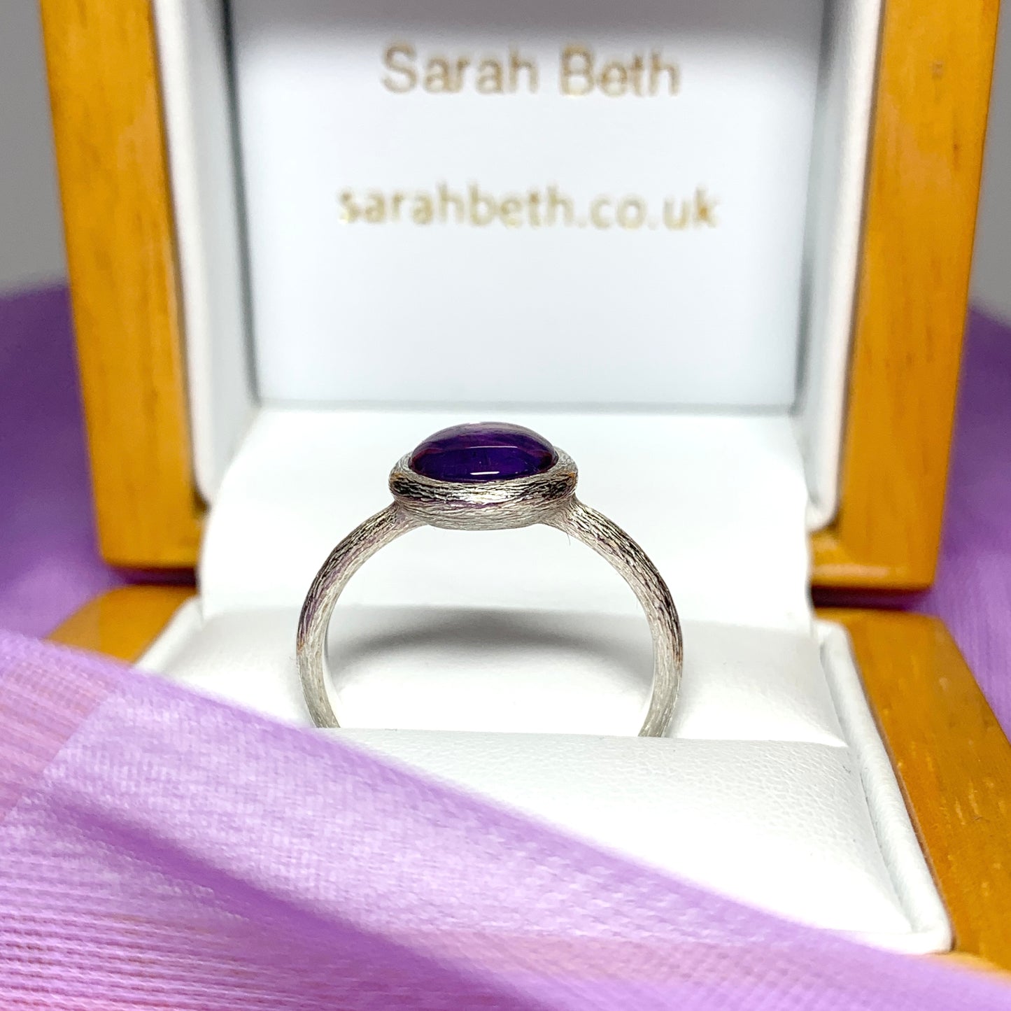 Purple amethyst round silver ring