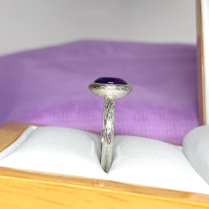 Purple amethyst round silver ring