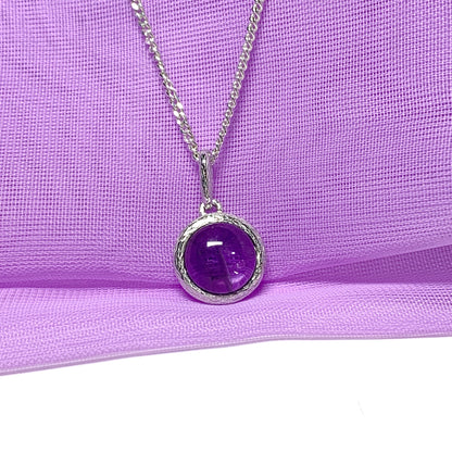 Purple amethyst round silver necklace