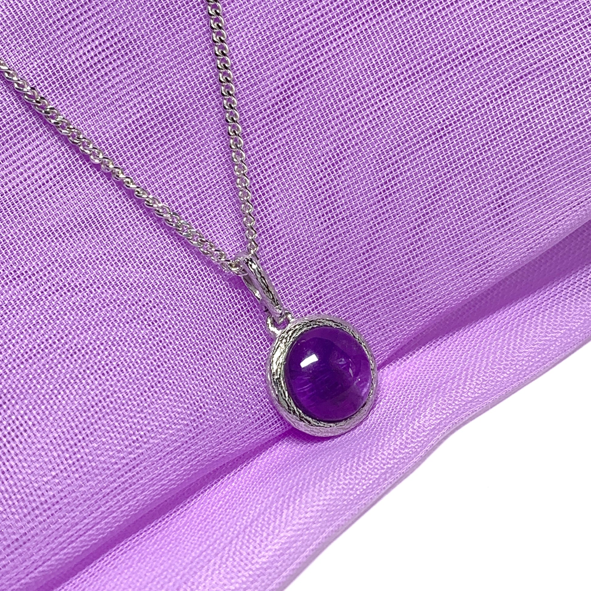 Purple amethyst round silver necklace