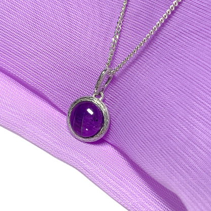 Purple amethyst round silver necklace