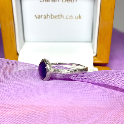 Purple amethyst round silver ring