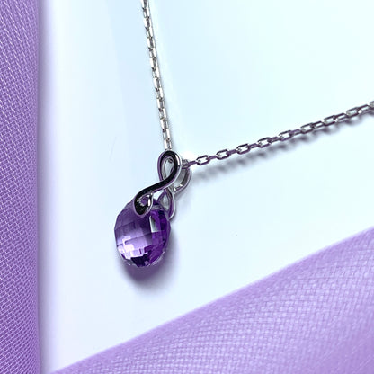 Round purple amethyst white gold necklace