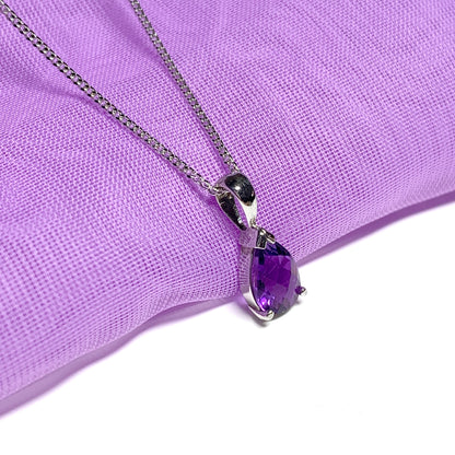 Purple pear shaped amethyst white gold necklace