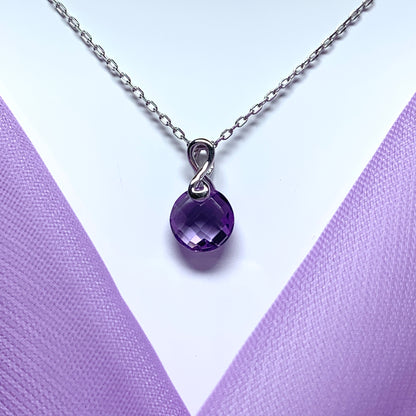 Round purple amethyst white gold necklace