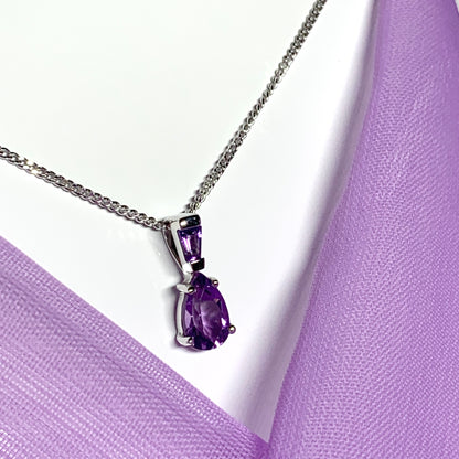 Purple double amethyst white gold necklace