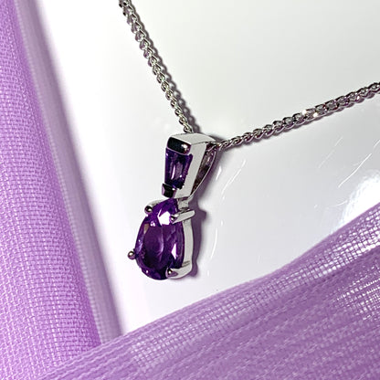 Purple double amethyst white gold necklace