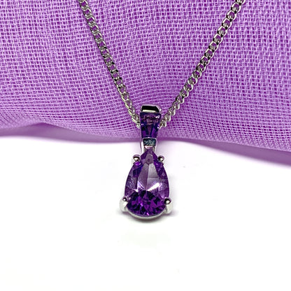 Purple double amethyst white gold necklace