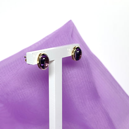 Purple oval amethyst yellow gold earrings