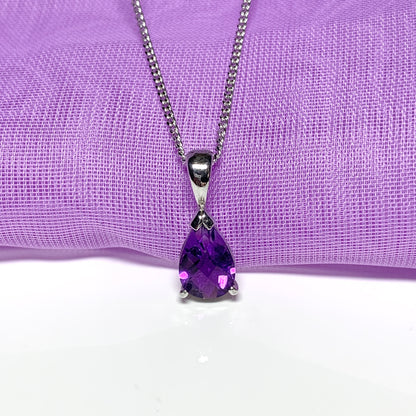 Purple pear shaped amethyst white gold necklace