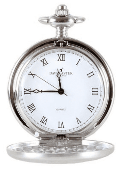 Quartz Chrome Plated Plain Pocket Watch With Chain Roman Numeral