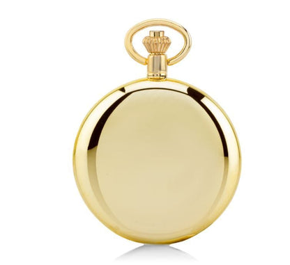 Quartz Gold Plated Plain Pocket Watch With Chain Roman Numeral With A Space For A Photograph