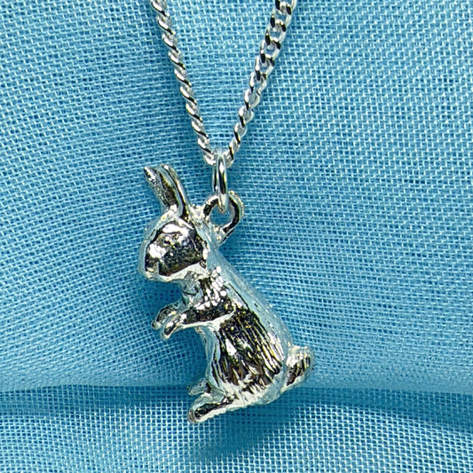 Rabbit necklace solid sterling silver pendant including chain