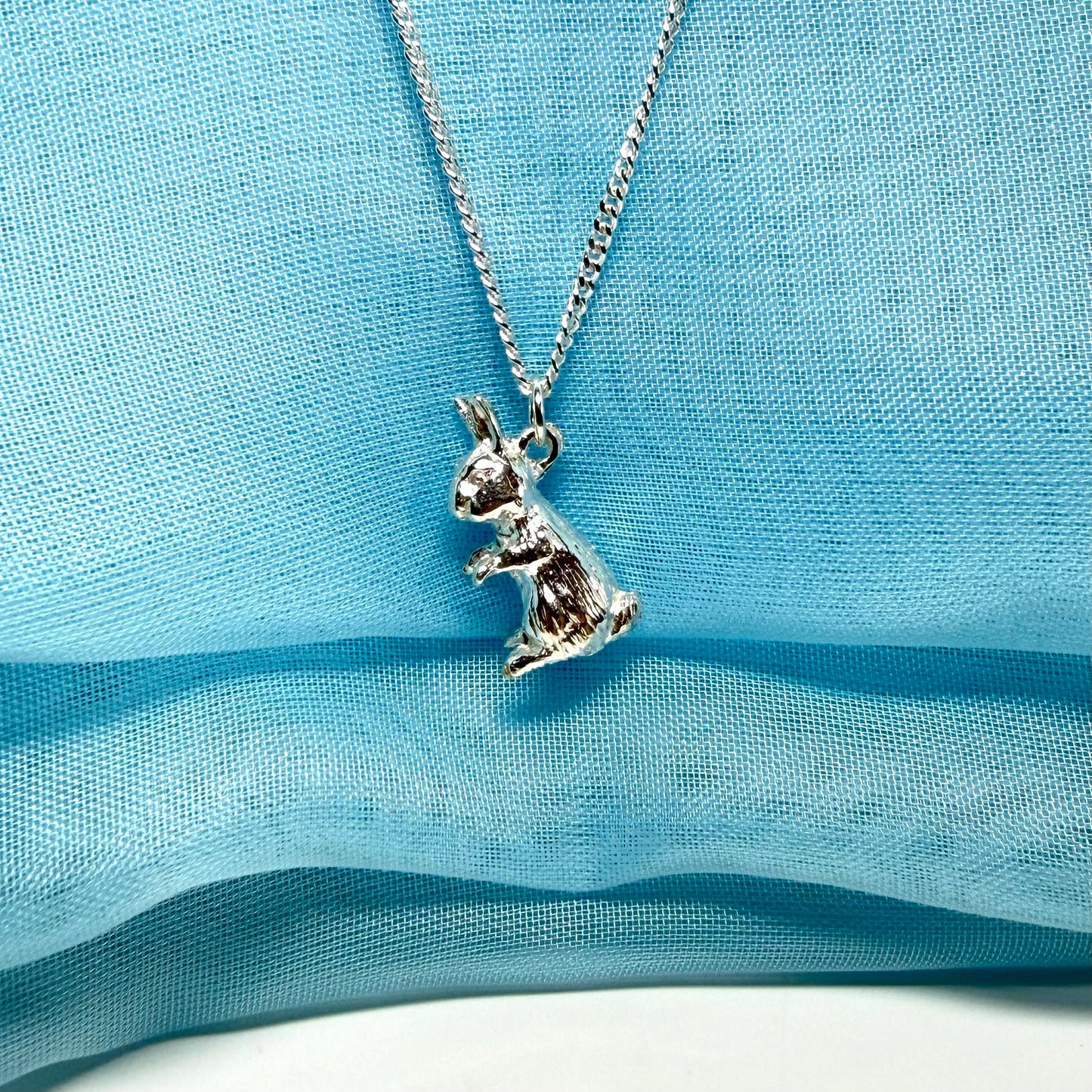 Rabbit necklace solid sterling silver pendant including chain