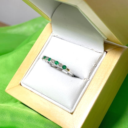 Green Emerald and Diamond Eternity Ring White Gold