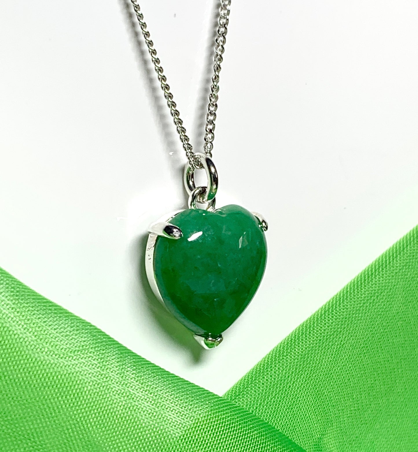 Real Green Jade Necklace Heart Shaped Sterling Silver