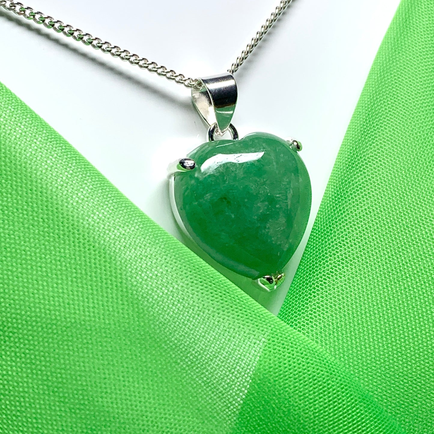 Real Green Jade Necklace Heart Shaped Sterling Silver