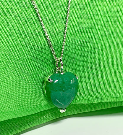 Real Green Jade Necklace Heart Shaped Sterling Silver