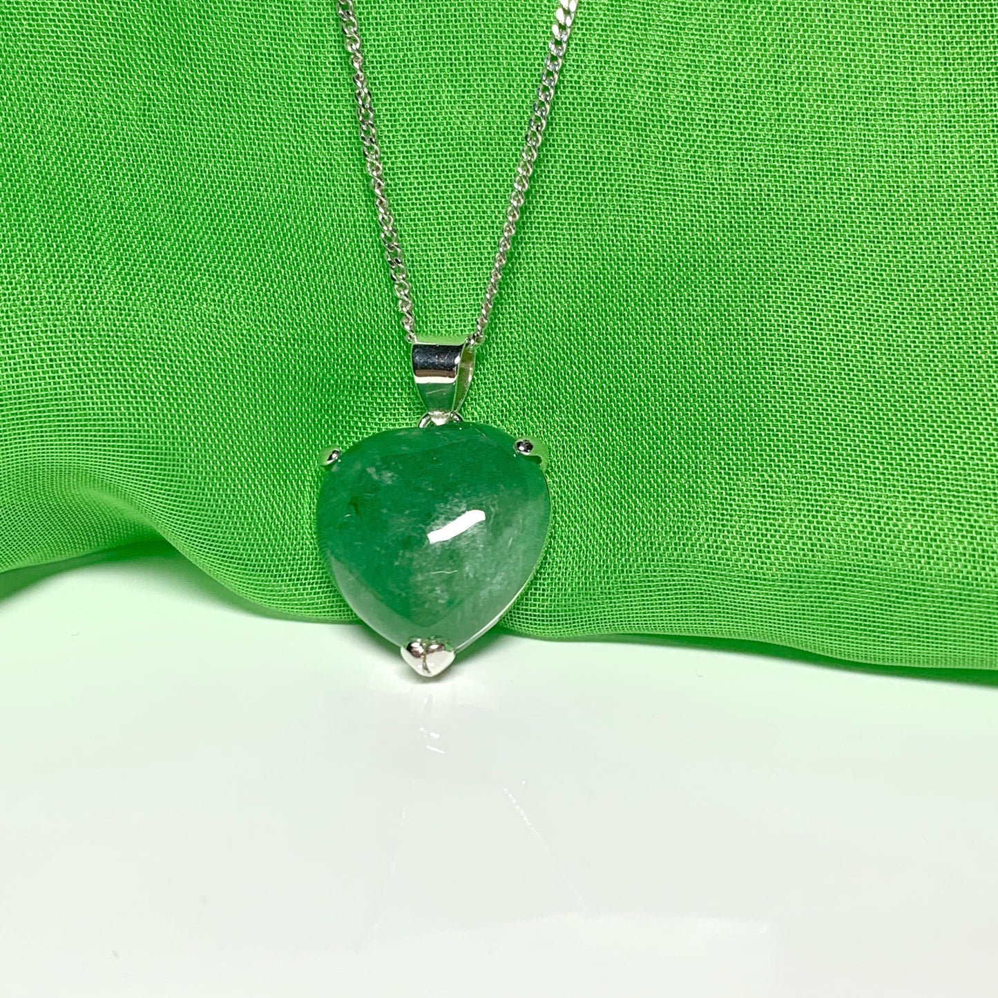 Real Green Jade Necklace Heart Shaped Sterling Silver