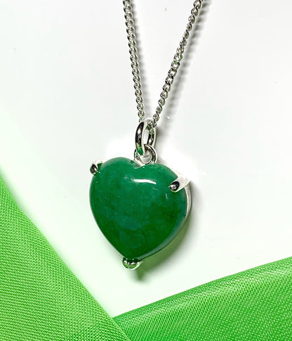 Real Green Jade Necklace Heart Shaped Sterling Silver