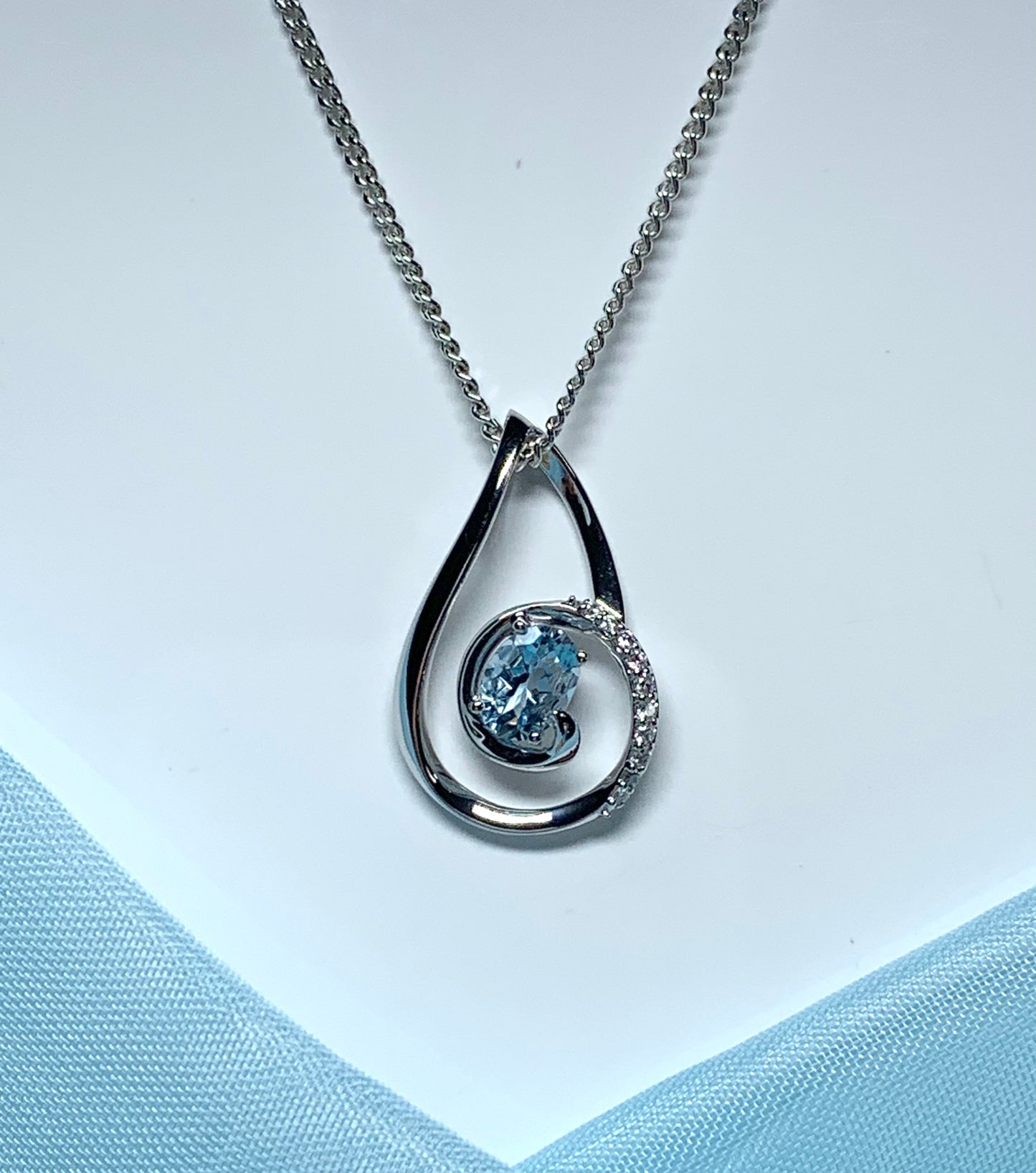 Large Aquamarine And Diamond White Gold Necklace