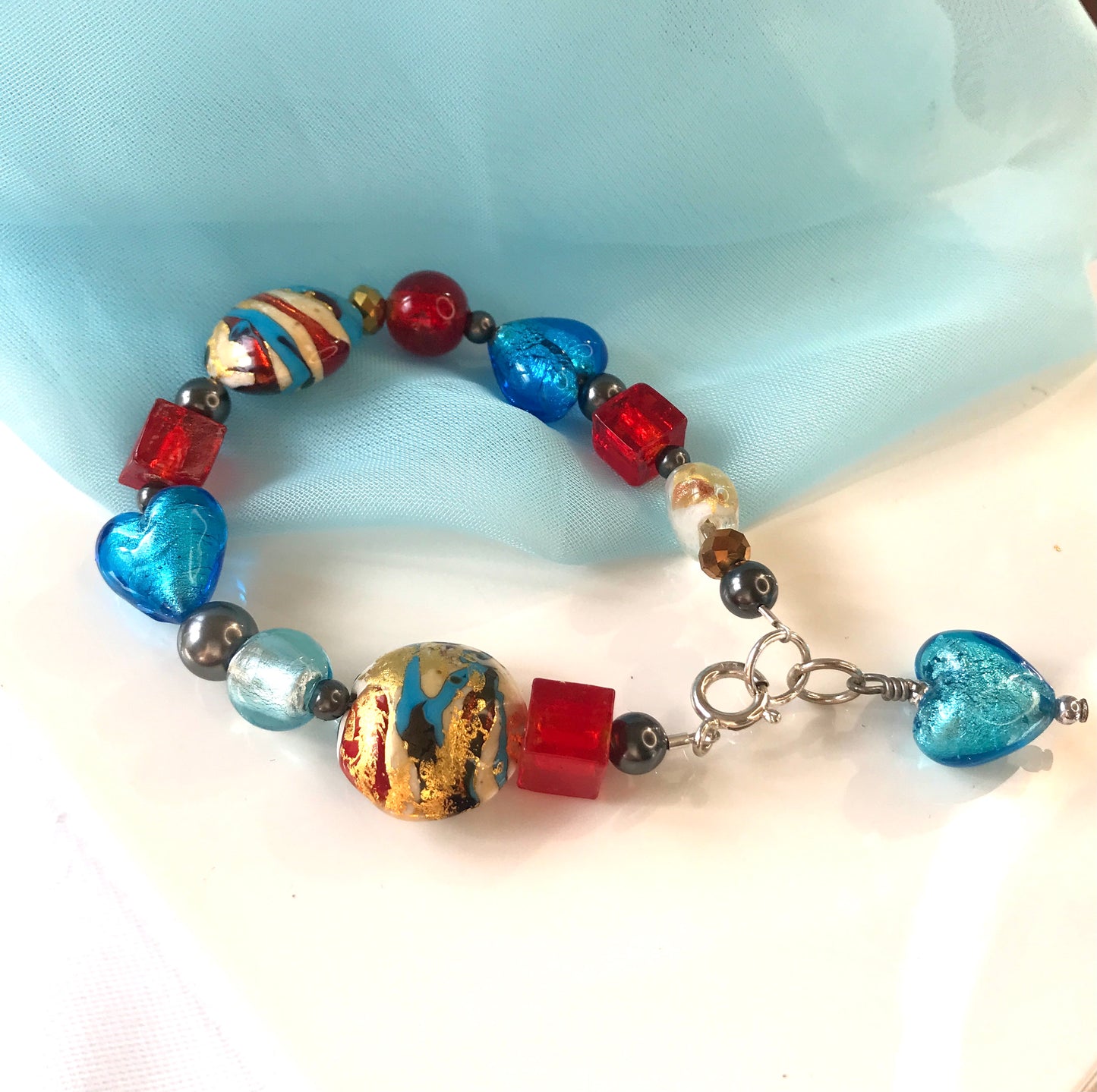 Real Murano glass bracelet red blue