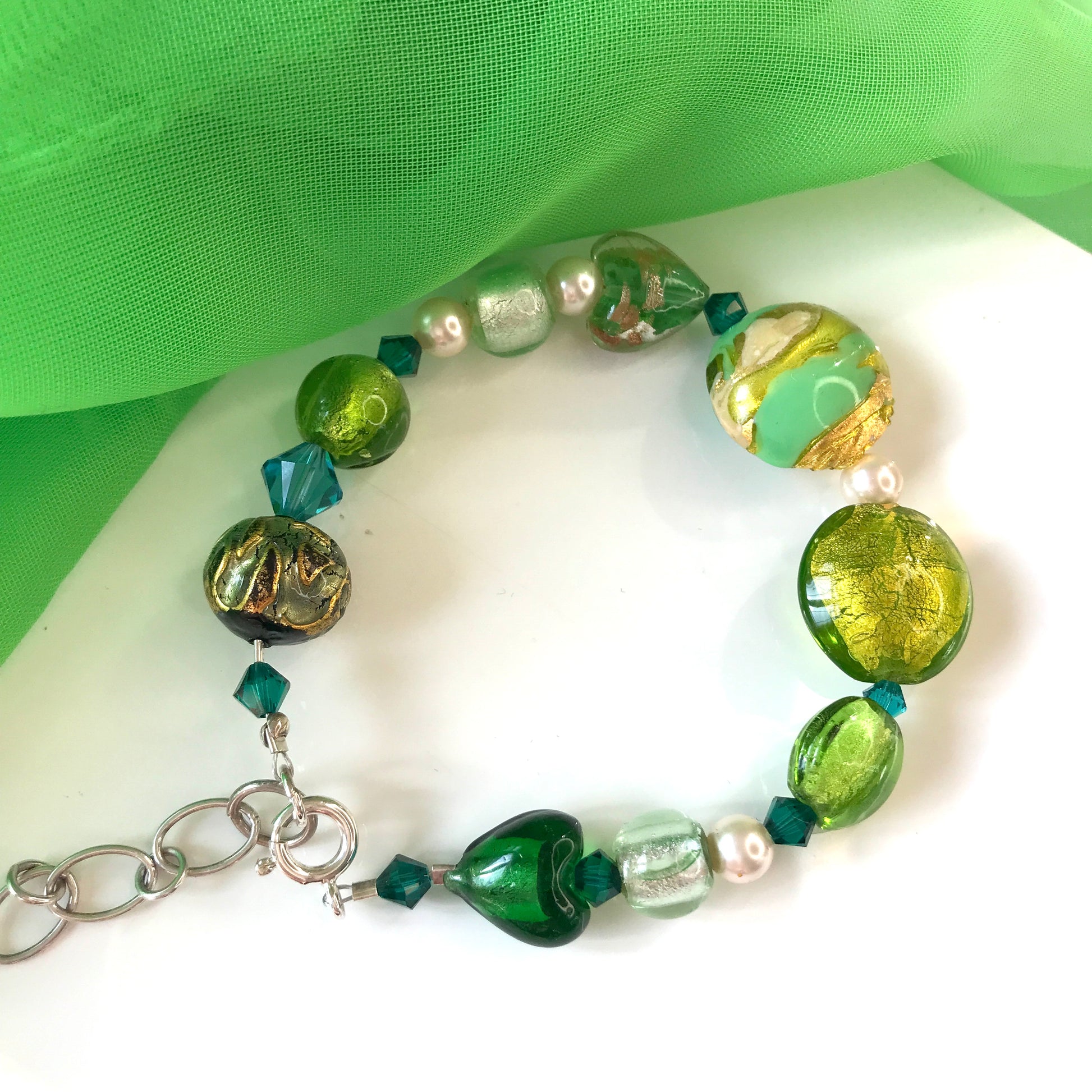 Real Murano glass bracelet green yellow