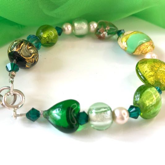 Real Murano glass bracelet green yellow