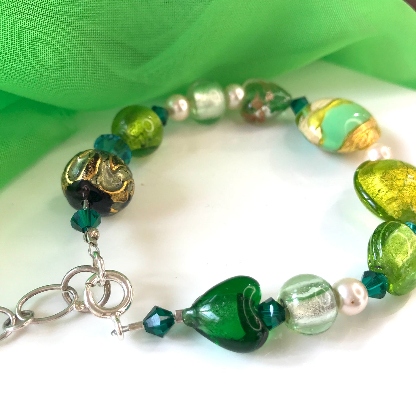 Real Murano glass bracelet green yellow