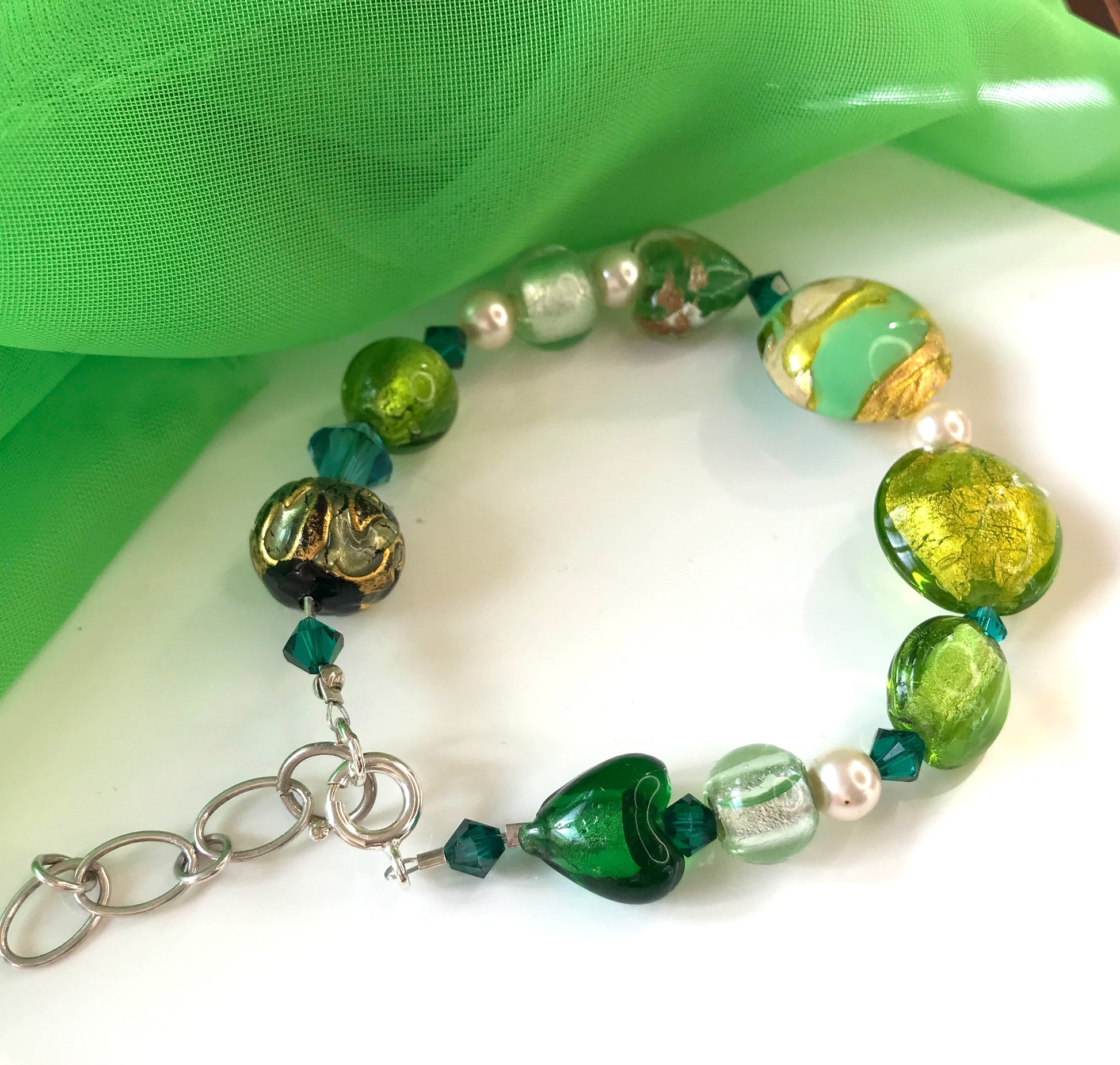 Real Murano glass bracelet green yellow