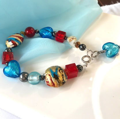 Real Murano glass bracelet red blue