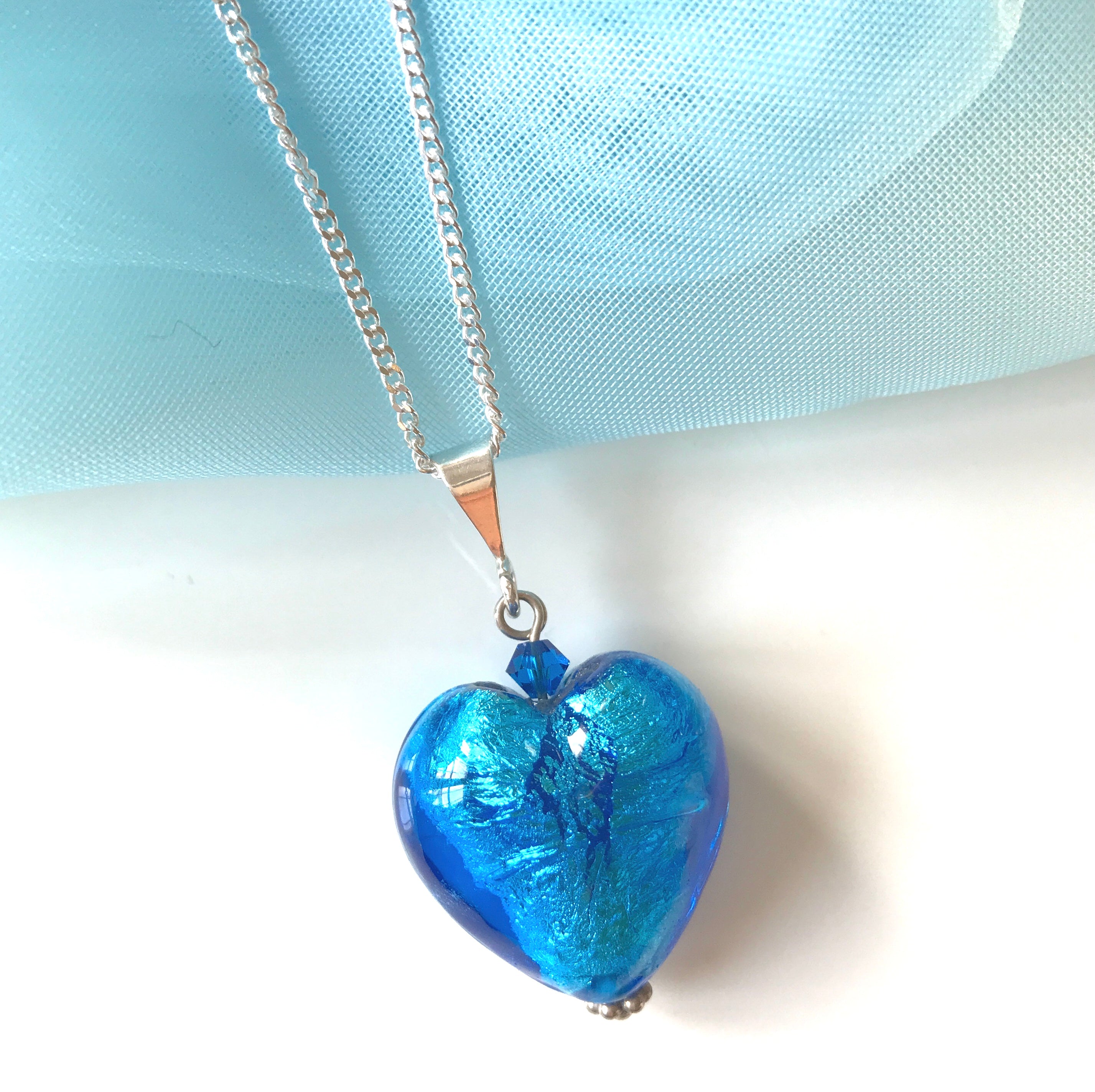 Real Murano glass heart drop necklace light blue pendant Sarah