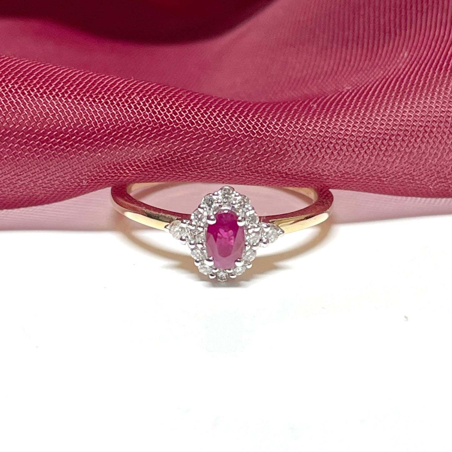 Oval Ruby Red and Diamond Yellow Gold Cluster Ring