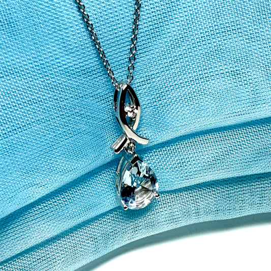 Aquamarine & Diamond White Gold Pendant Necklace | Pear Cut Aquamarine Necklace